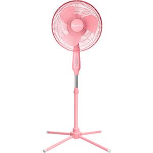 Comfort Zone 16-Inch Oscillating Pedestal Fan 3-Speed High-Velocity Cooling, Adjustable Height & Tilt, Quad-Pod Folding Base, Pink ETL Listed
