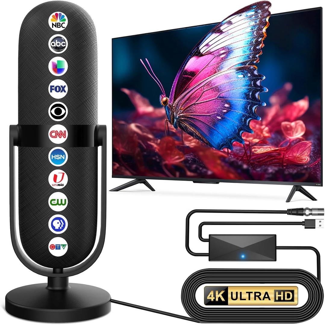 2025 TV Antenna Indoor, Digital Antenna for Smart TV with 1900+ Miles Range, TV Antenna for Local Channels Support 8K 4K 1080p TVs, HDTV Antennas 360 Signal Booster Reception-HD Antena 25ft Coax Cable