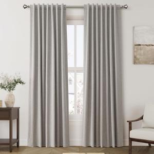Silver Linen Blackout Curtains for Bedroom Windows Farmhousse Back Tab Rod Pocket Thermal Insulated Curtains 84 Inch Length 2 Panels Set Full Black Out Room Darkening Drapes for Living Room 52X84 In