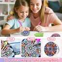 2 x CharySim 2 PC Diamond Art Compact Mirror Kits for Teen Girl Adults Women with Painting and Crafts Kits for Girls 8 12 Kids Old Ages 7 9 10 11 13 14 Year Birthday Gift(Mandala Pink)