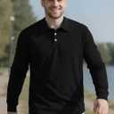 Men's Long Sleeve Polo Shirts for Men, Casual & Work Golf Polo Shirts with Split Hem,Stylish Collared Shirt (Black, L)