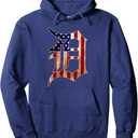 Detroit MichiganAmerican flag Old English D Hoodie Pullover Hoodie, XL, Navy Blue