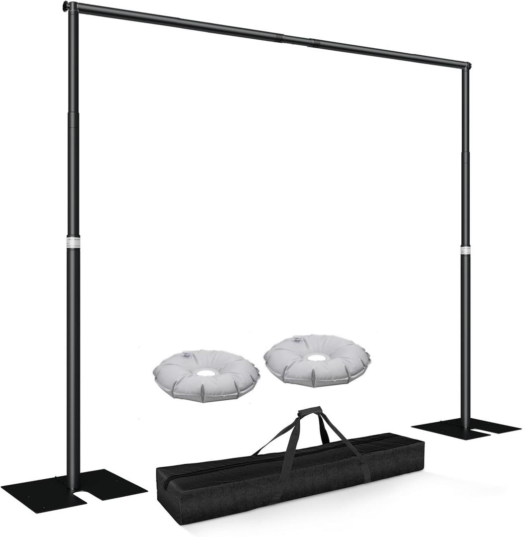 Pipe and Drape Backdrop Stand Kit 10x10ft, Heavy Duty Back Drop Adjustable Stand with Carry Bag, Metal Background Frame for Parties Wedding Birthday Decoration Photography Photo Booth Video (Black)