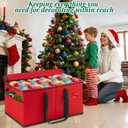 Christmas Ornament Storage Box, Xmas Decoration Organizer with 8 Tray, Christmas Storage Container with Dividers, Ornament organizer with Strong Handles for Holiday Decorations (Red)