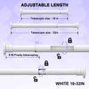 Small Shower Rod 18-32 Inches Short Adjustable Tension Shower Curtain Rod No Drilling White Spring Tension Rod Non-Slip,Stainless Steel