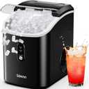 Silonn Nugget Ice Makers Countertop, Chewable Pellet Ice Machine with Self Cleaning Function, Portable Pebble Ice Maker with Ice Scoop for Home Kitchen Office, Black-transparent (33lbs)
