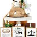 Thyle 8 Pcs Easter Empty Tomb Decor Wooden Jesus Nativity Scene Set Resurrection Religious Tiered Tray Decor He Is Risen Christian Signs for Spring Holidays Indoor Home Table Decoration