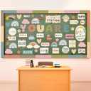 90 Pcs Boho Affirmation Station Classroom Bulletin Board Set Motivational Bulletin Board Back to School Positive Affirmations Accent Cutout Mirror Growth Mindset Decor for School Office Home