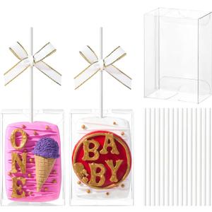 TEMLQPACK 40Pack 3.5"x 2.4"x 1.38"Clear Rice Krispie Treat Boxes with Sticks Individually Wrapped Packaing Kit Cakesickle Boxes Cake Pop Party Favors Boxes for Christmas Valentine's Birthday