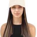 Ladies Baseball Cap Hairpiece Synthetic Hairs with Brim Hats Extension Baseball Caps for Ladies Girls (highlights)