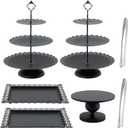 GMWD Set of 7 Black Cake Stand Desserts Display Table Pedestals 3-Tiered Cupcakes Holder Serving Tray Decorative Weddings Birthdays Party Baby Showers Celebrations