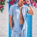 COOFANDY Men's 2 Piece Short Set Cuban Guayabera Shirts Short Sleeve Casual Beach Outfits Set (Blue)