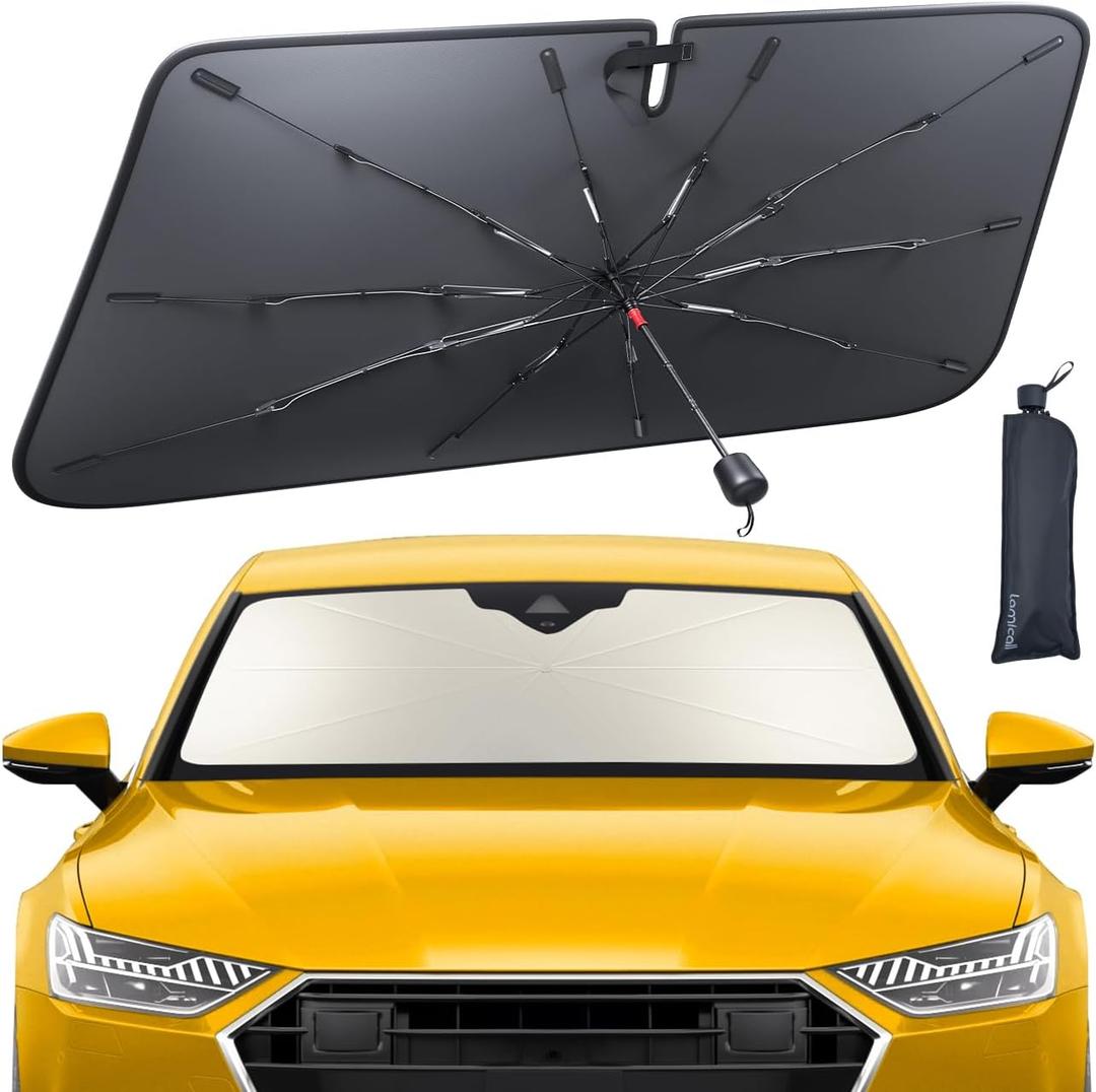 Car Windshield Sun Shade Umbrella - Lamicall [5 Layers Nano Coating][10 Fiberglass Ribs] Foldable Front Window Sunshade, Car Interior Protection, Windshield Cover for Full-Size SUV, Truck (61"x33")