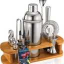 Cocktail Shaker Set Bartender Kit: 13-Pcs Bar Tools Set with Bamboo Stand, Essential Bar Accessories for Home: 25oz Martini Shaker, Jigger, Bar Spoon, Professional Cocktails Kit for Drink Mixing |Gift