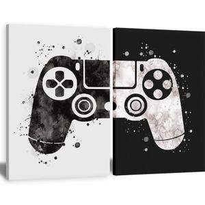 Framed Gamepad Canvas Wall Art Video Game Themed Pictures Painting Artwork Gaming Black and White Boys Game Room Decor Posters prints Wall Art Gifts for boys and men Game lovers Wall, 16Wx24H2piece