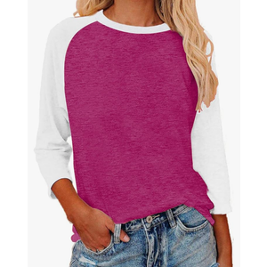 Womens 3/4 Sleeve Shirts Summer Crewneck T-Shirts Loose Basic Tops Cotton Blend Tops for Women, Medium