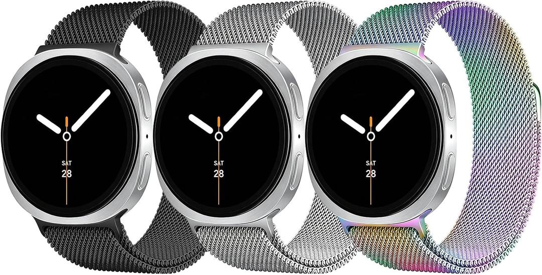 3 Pack Metal Magnetic Bands Compatible with Samsung Galaxy Watch 8 40mm 44mm/8 Classic 46mm,Milanese Loop Mesh Stainless Steel Strap for Galaxy Watch8 Men Women