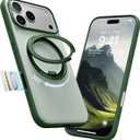 TORRAS 360 Magnetic Stand for iPhone 17 Pro Case, Ostand 3.0[Fit for MagSafe][4X MilGrade Shockproof] Rotatable Kickstand Protective Cover, Camera Control Button, Translucent Pine Green, O3 Fitness
