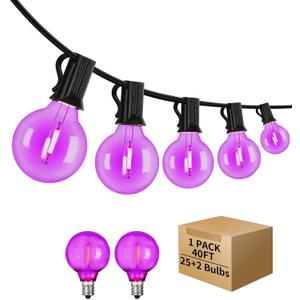 40FT LED Outdoor String Lights Waterproof, G40 LED Globe Outdoor Lights for Patio with 27 Edison Vintage Shatterproof Bulbs, Connectable Backyard Lights for Garden, Bistro, Porch, Cafe (Purple)
