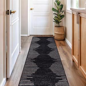 Rugshop Bohemian Stripe Stain Resistant High Traffic Living Room Kitchen Bedroom Dining Home Office Runner Rug 2'7" x 8' Black
