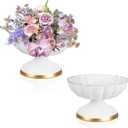 2 Pcs White Compote Bowl Vases for Centerpieces 7" Urn Vase, Small Metal Pedestal VaSe Pot, Flower Arrangement for Wedding Anniversary Party Home Decor