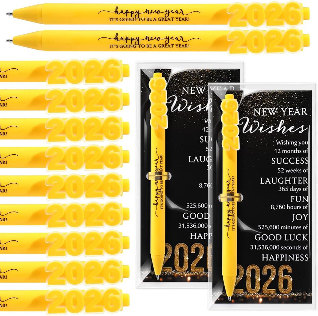 25 Sets Happy New Year Gifts Bulk 2026 New Years Eve for Guests Include Inspirational Ballpoint Pen and Blessing Cards 2026 Gifts for Coworkers Friends Family