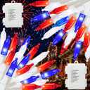 2 Pack 100 LED 38.4FT Red White and Blue Lights Battery Operated, 8 Modes with Timer, Patriotic Indoor/Outdoor Party Decor for Memorial Day & Independence Day 4th of July Decor