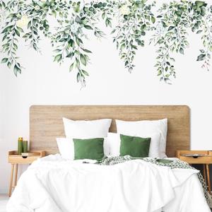 Green Leaves Wall Stickers Decor Hanging Vine Flower Wall Art Decals Floral Plant Spring Home Decorations for Bedroom Living Room TV Background Office Classroom
