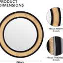 Round Rattan Mirror, 24" Circle Wall Mirror, Farmhouse Wooden Vanity Mirror with Handmade Wicker Frame, Decorative Boho Mirror for Nursery Bedroom Living Room Entryway Black