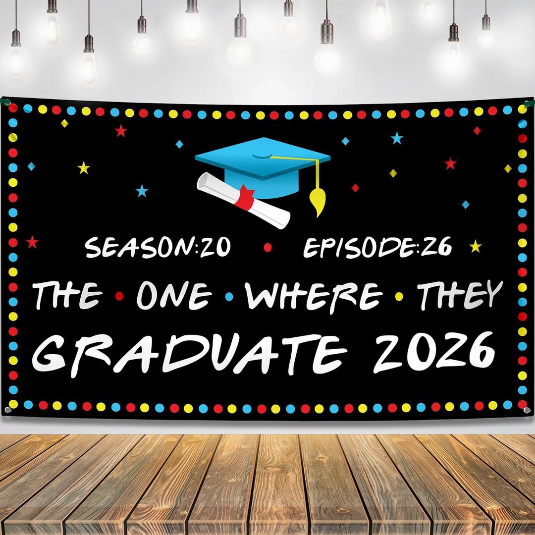 KatchOn, The One Where They Graduate Backdrop 2026 - XtraLarge, 72x44 Inch | Graduation Banner Class of 2026, Friends Graduation Decorations 2026 | Grad Backdrop 2026 Graduation Party Decorations