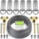 Heavy Duty Picture Wire Hanging Kit - D-Ring, Screws, Hanging Hooks,Level. Supports up to 100 lbs 50+ Feet (15.25M) Stainless Steel Wire Hanger