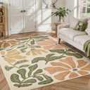 Warmstar 9×12 Large Area Rug for Living Room,Washable Farmhouse Floral Area Rug Non-Slip TPR Backing, Faux Wool Low Pile Vintage Botanical Carpet for Bedroom Dining Room,Cream