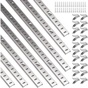 8 Pcs 36 Inch Shelf Pilaster with 40 Clips and 72 Screws, Adjustable Shelf Brackets Standard Mortise Mount Metal Shelves, Steel Wall Mounted Shelf Pilaster