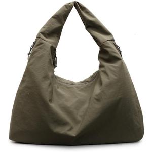 Obosoyo Slouchy Tote Bag 2025 Nylon Solid Pleated Handbag Men Women Large Shoulder Travel Gym Casual Commute Weekend Vacation (Green)