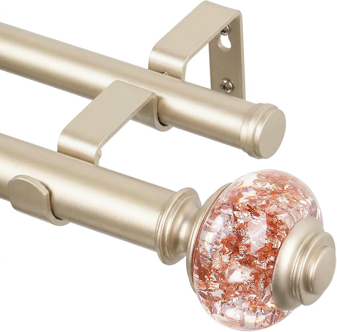 USFOOK Double Curtain Rods for Windows 72 to 144, Rose Gold, 1 Inch