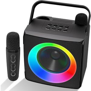 Verkstar Karaoke Machine, Portable Bluetooth Karaoke Speaker for Kids Adults, Unique Singing Machine with Two Wireless Microphones Storage Hole, Ideal Gifts for Girls Boys (Black)