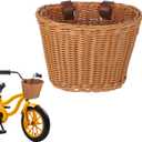 Kid's Bike Basket Front,Bicycle Hanging Basket with Adjustable PU Belts,Weatherproof Premium Hand-Woven Rattan Storage Bicycle Basket for Boys Girls Bicycle Accessories