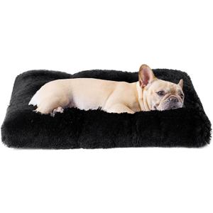 EHEYCIGA Fluffy Dog Crate Bed for Medium Dogs, Plush Faux Fur Crate Pad, Calming Anti Anxiety Medium Dog Bed, Washable Soft Warm Crate Mat with Non-Slip Bottom, Black