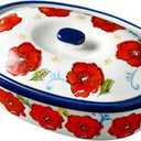 Floral Ceramic Casserole Dish with Lid,44oz Covered Rectangular Baking Dish,Deep Casserole Cookware Bakeware,Oven Safe and Dishwash Safe,for 1-2 People