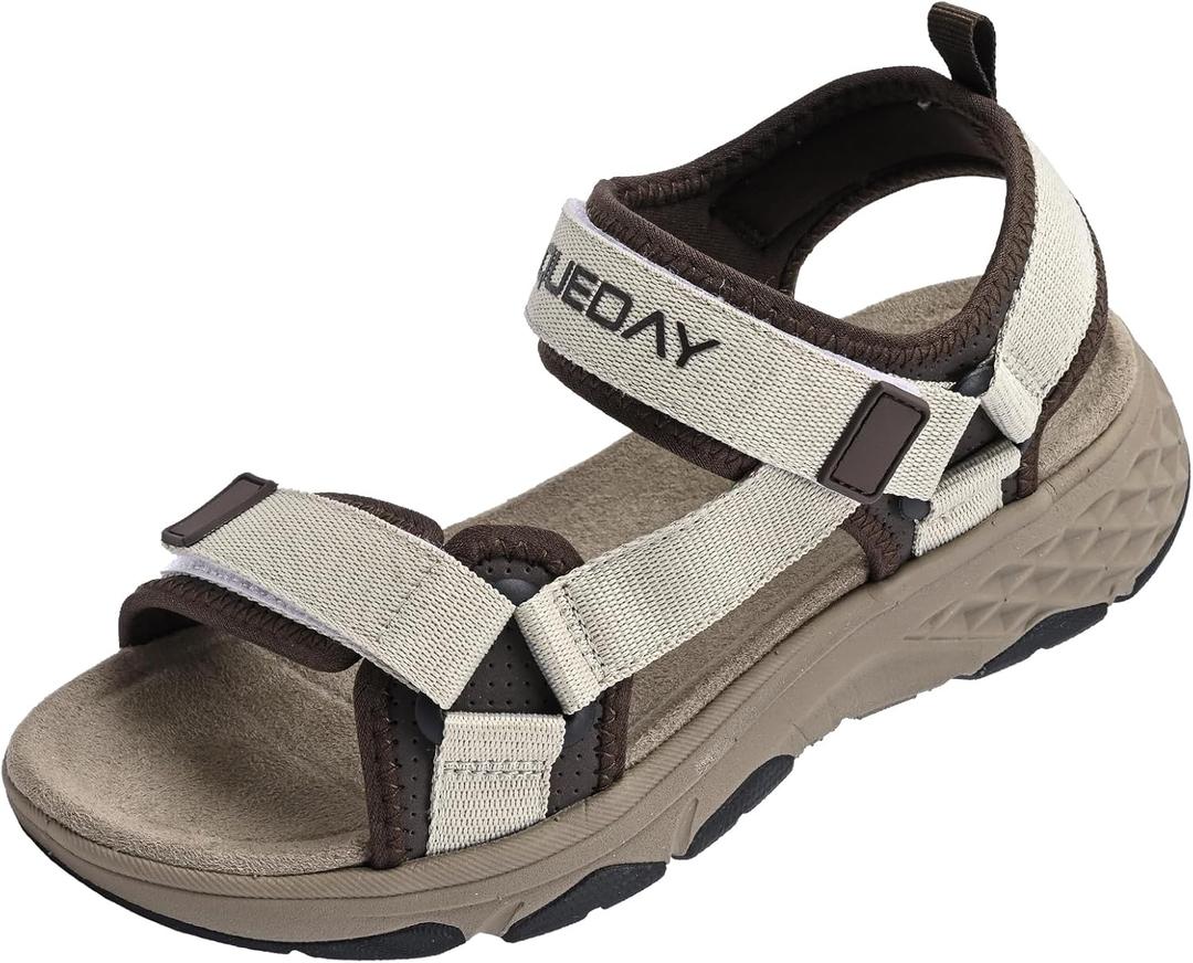 Queday Womens Mens Sport Sandals Outdoor Hiking Sandals with Arch Support Comfortable Athletic Beach Sandals for Travel Walking Trekking Camping (10 Women/8.5 Men, Beige - Wb)