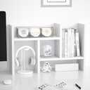 Jerry & Maggie Desktop Organizer Office Storage Rack Adjustable Wood Display Shelf Free Style Double H, Multi-Functional Mini Bookshelf for Desk Natural Stand (White)
