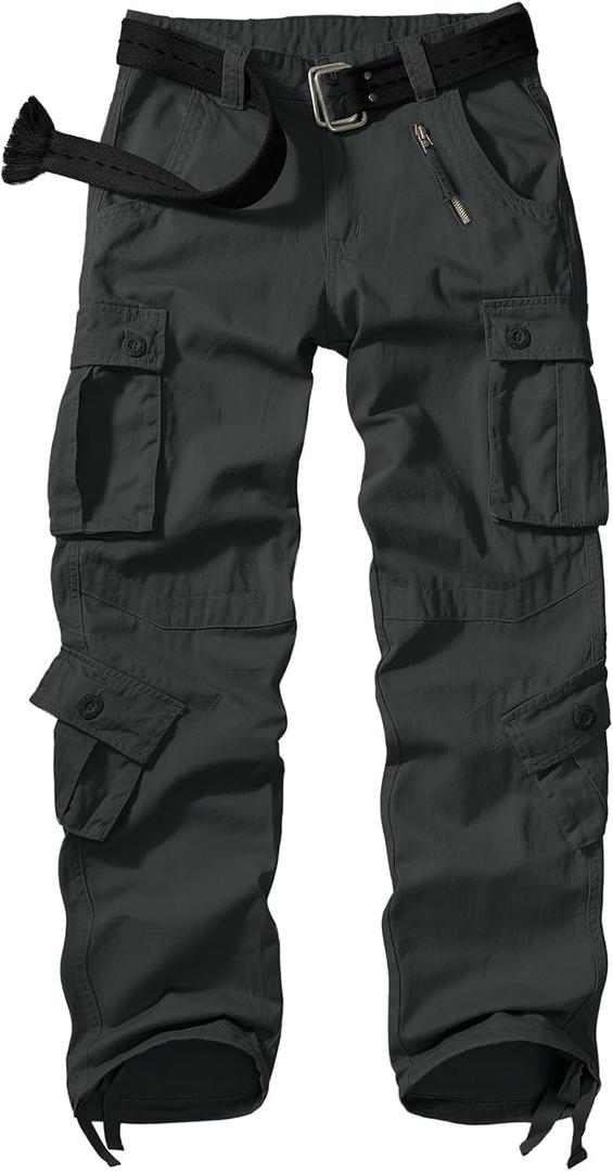 Men's BDU Casual Military Pants, Tactical Wild Army Combat ACU Rip Stop Camo Cargo Work Pants Trousers with 8 Pockets (Black Grey Dark Green)