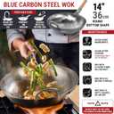 YOSUKATA 14 Round Bottom Carbon Steel Woks and Stir Fry Pans Unseasoned Pow Wok for Stir Fry, BBQ & Camping Hand-Hammered Traditional Japanese and Chinese Pan Gas Stove, Open Fire Only