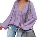 LAMISSCHE Womens Sexy Deep V Neck Blouse Bell Long Sleeve Satin Flowy Tops (M)