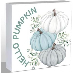 Fall Decorations for Home Fall Decor Home Room Hello Pumpkin Table Wood Box Sign Rustic Wooden Shelf Desk Office Decor Season Sign House Warming Gifts 5.9 x 5.9 Inch, Set of 4