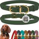 BronzeDog Rolled Leather Dog Collar with QR ID Tag, Adjustable Soft Round Collars for Small Medium Large Dogs Puppy (11"  14 1/2" Neck Size, Emerald Green)