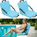 2Pcs Foldable Poolside Chairs, Lightweight Portable Folding Beach Chair Pool Seats Pad for Edge of Pool, Beach, Camping, Picnic, Lawn with Back Support & Carry Bag, Blue