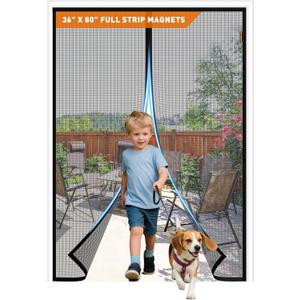 MAGZO Magnetic Screen Door with Full Strip Magnets, Fit Door Size 36 x 80 Inch, Screen Size 38" x 81" Magnets Net with Full Frame Hook & Loop for Patio Entrance, Black