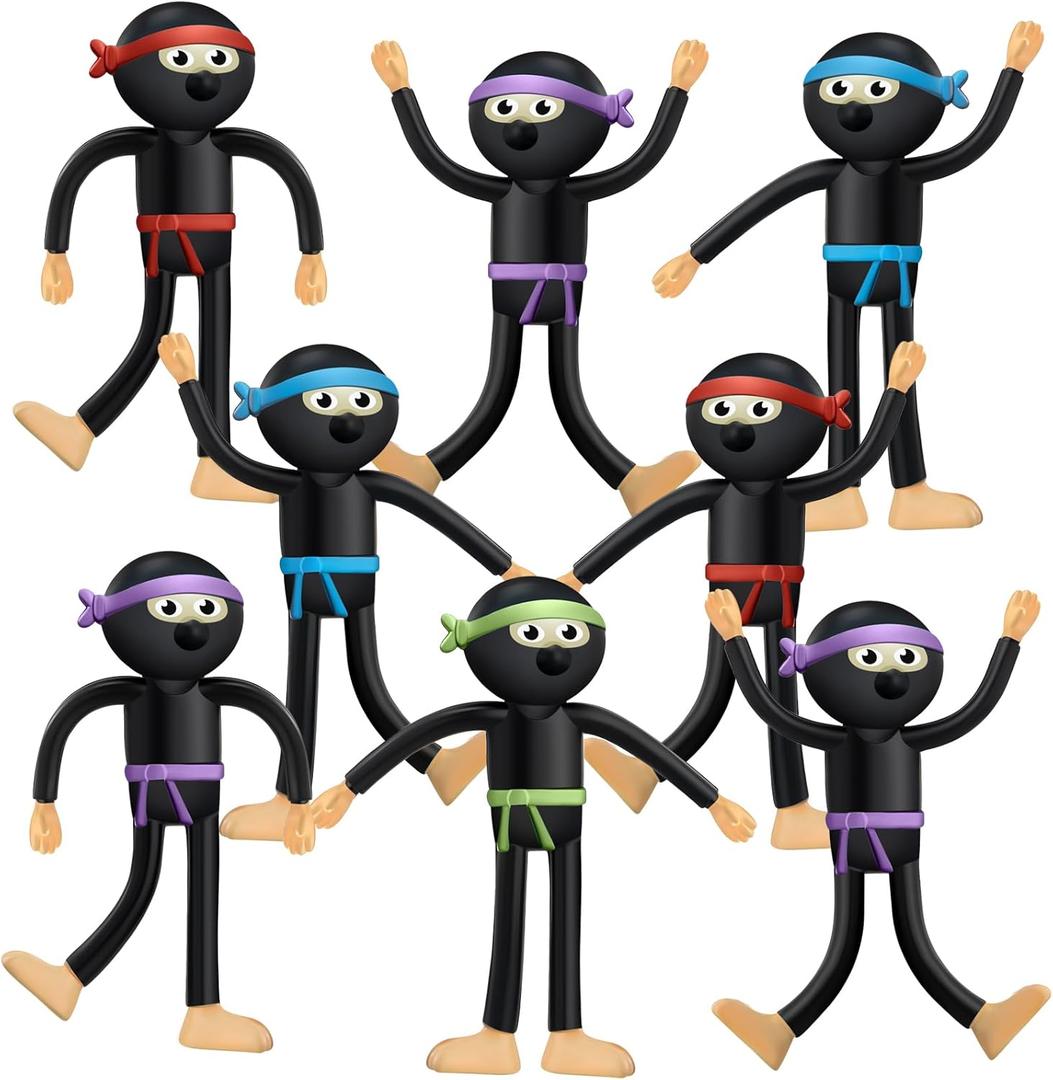 Hungdao 24 Pcs Bendable Ninja Toys for Boys and Girls, Bendable Ninja Figures Bendy Party Favors Toys for Birthday Party Supplies Goodie Bag Stuffers Piata Fillers, 4 Styles