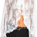 Women Sheer Shawl Cape Lace Floral Batwing Sleeve Blouse Mesh Poncho Top Shrug Bolero Cover Up Wedding Party, Large